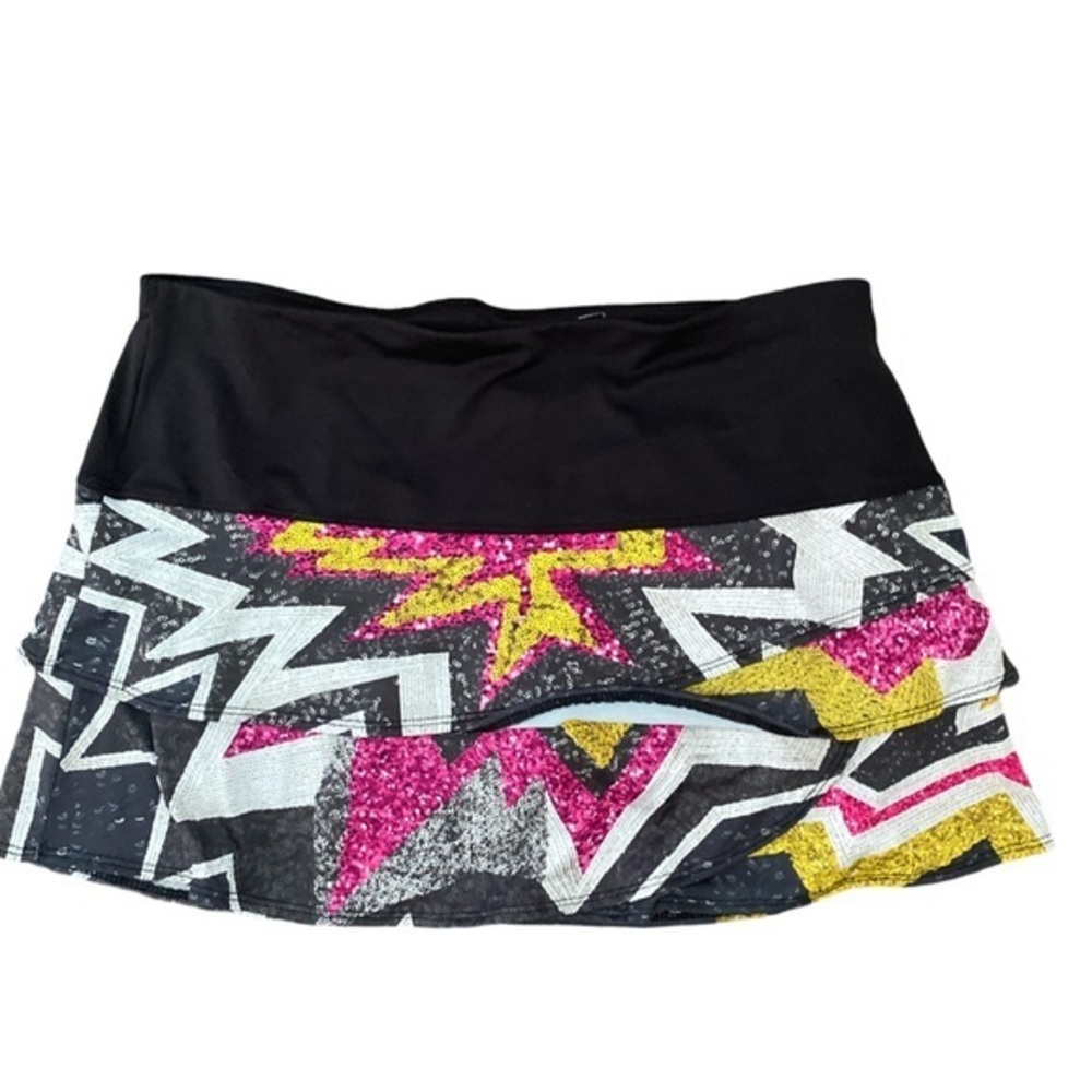 Lucky in Love Boho Skort - M black and pink , gold , nylon spandex